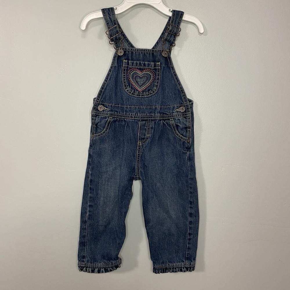 Oshkosh B'Gosh Denim 18m Overalls Rainbow Heart‎ Patch Retro Girly Colorful
